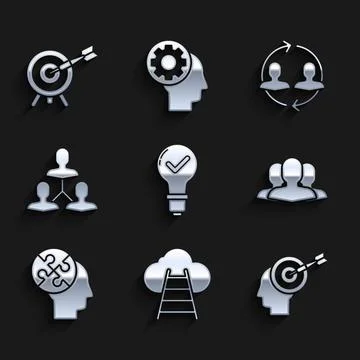 Set Light bulb and check mark, Ladder leading to cloud, Head hunting concept イラスト素材