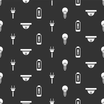 Set Light bulb with concept of idea, Motion sensor, Electric plug and Battery Stock Illustration