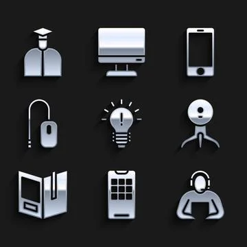 Set Light bulb with concept of idea, Mobile phone, Student, Web camera, Open Stockillustratie