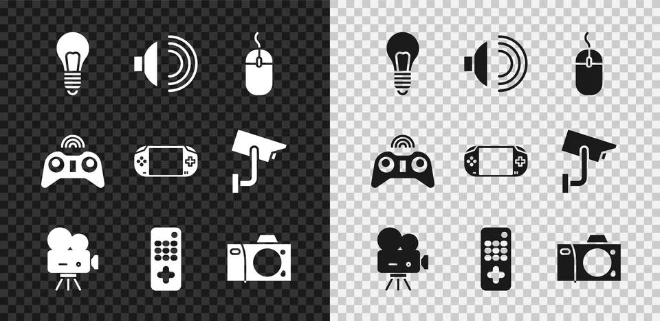 Set Light bulb with concept of idea, Speaker volume, Computer mouse, Retro 스톡 일러스트