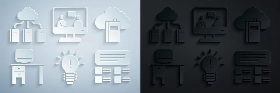 Set Light bulb with concept of idea, Cloud or online library, Computer monitor イラスト素材