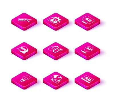 Set Light bulb with concept of idea, Earth globe mail, SEO optimization, Ad.. Stock Illustration