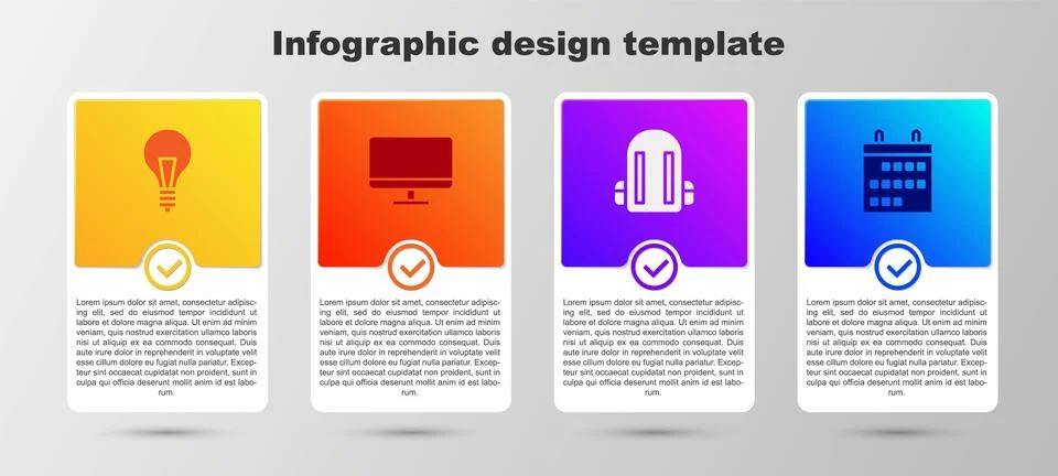 Set Light bulb with concept of idea, Computer monitor screen, School backpack Stock Illustration
