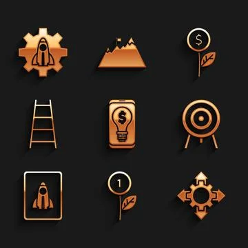 Set Light bulb with dollar on mobile, Dollar plant, Project team base, Target Illustrazione stock