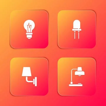 Set Light bulb, emitting diode, Wall lamp or sconce and Table icon. Vector Stock Illustration