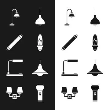 Set Light bulb, Fluorescent lamp, Floor, Lamp hanging, Table, Chandelier Stock Illustration
