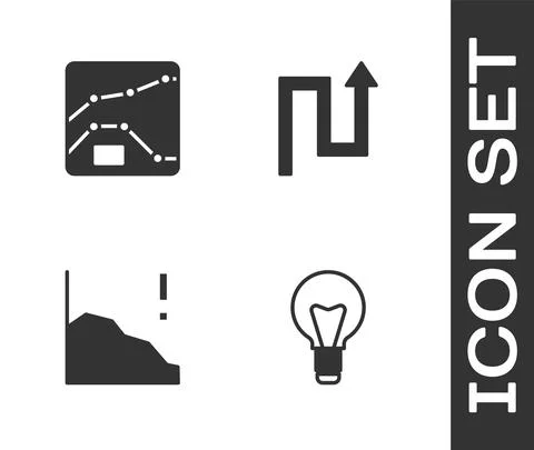 Set Light bulb, Graph, chart, diagram, Financial growth decrease and Arrow icon Stock Illustration