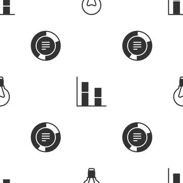 Set Light bulb, Graph, chart, diagram and Pie infographic on seamless pattern Illustrazione stock