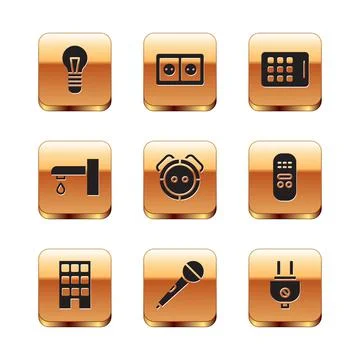Set Light bulb, House, Microphone, Robot vacuum cleaner, Water tap, Graphic 스톡 일러스트