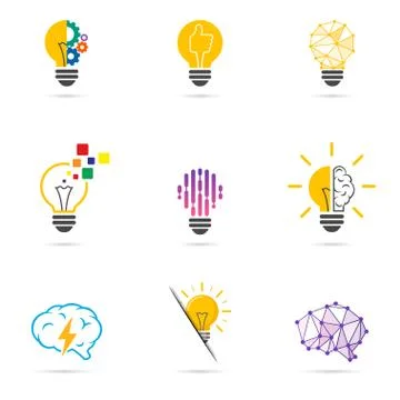 Set light bulb icon. Energy and idea symbol, technology icons. Stock Illustration