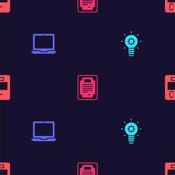 Set Light bulb, Laptop, Certificate template and Exam paper with incorrect Stock Illustration