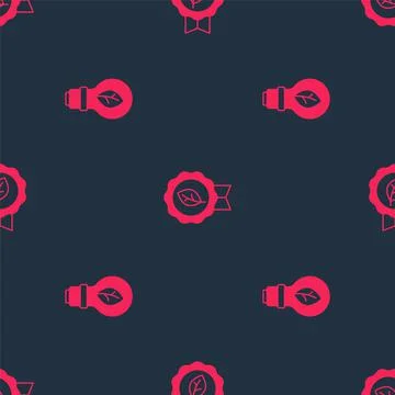 Set Light bulb with leaf and Leaf Eco symbol on seamless pattern. Vector Stockillustratie