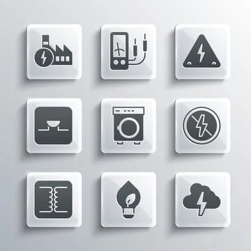 Set Light bulb with leaf, Cloud and lightning, No, Washer, Electrical trans.. Stock Illustration
