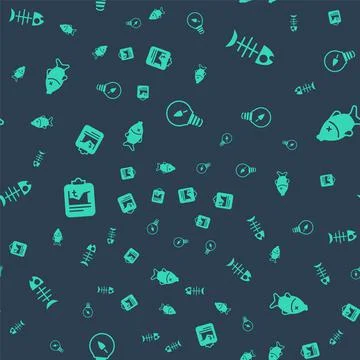 Set Light bulb with leaf, Dead fish, Global warming and on seamless pattern Stock Illustration