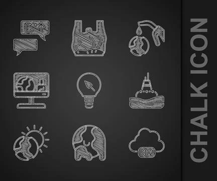 Set Light bulb with leaf Global warming CO2 emissions cloud Floating buoy the Stock Illustration