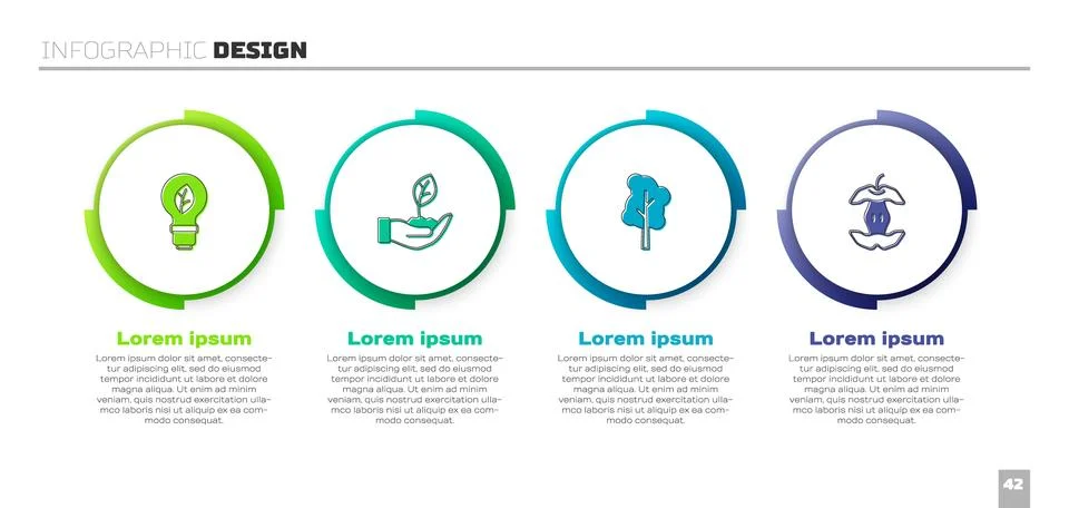 Set Light bulb with leaf, Plant in hand, Tree and Apple core. Business info.. イラスト素材
