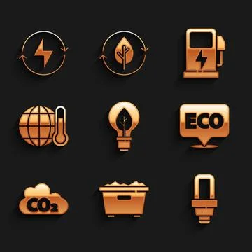 Set Light bulb with leaf, Trash can, LED light, Label for eco healthy food,.. 스톡 일러스트