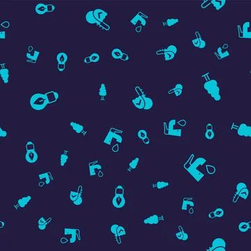 Set Light bulb with leaf, Tree, Thermometer and Water tap on seamless pattern 스톡 일러스트