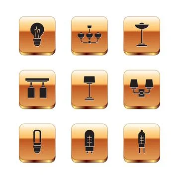 Set Light bulb, LED light, emitting diode, Floor lamp, Led track lights and Stock Illustration