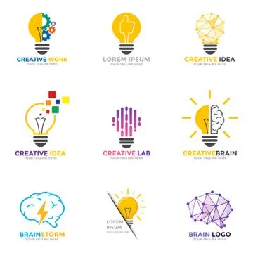 Set light bulb logo. Energy and idea symbol, technology icons. Stock Illustration