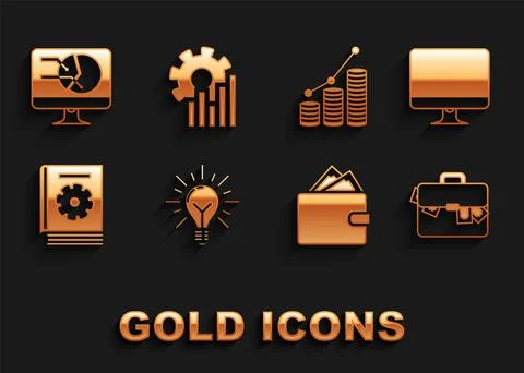 Set Light bulb with rays shine and concept of idea, Computer monitor screen Stock Illustration