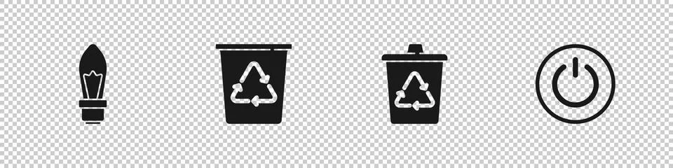 Set Light bulb, Recycle bin with recycle, and Power button icon. Vector Illustrazione stock