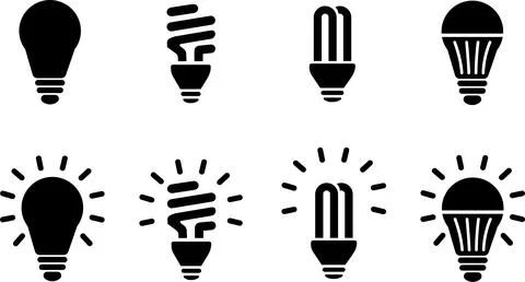 Set Light Bulb vector icon, Collection Idea icon. Lamp, Thinking concept. Stock Illustration