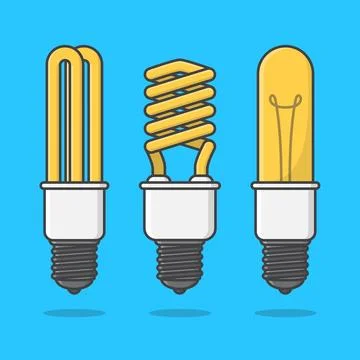 Set Of Light Bulb Vector Icon Illustration. Incandescent Or Fluorescent Ene.. Stock Illustration