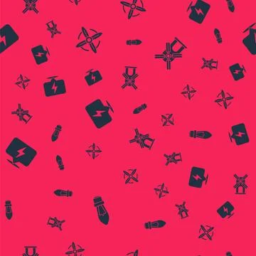 Set Light bulb, Wind turbine, Lightning bolt and on seamless pattern. Vector Stock Illustration