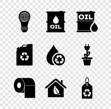 Set Light bulb with world globe, Oil barrel, Toilet paper roll, Eco friendly Stock Illustration