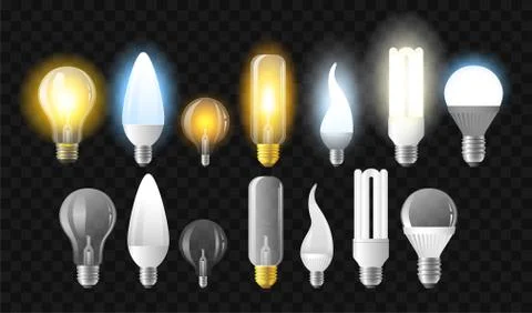 Set of light bulbs - realistic vector isolated clip art Stock Illustration