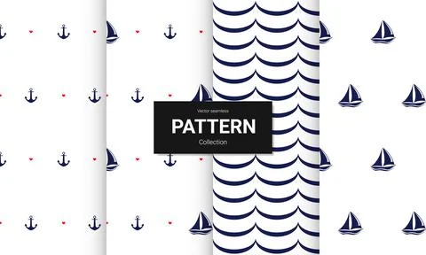 Set of  light color seamless patterns. Vector seamless nautical textures. イラスト素材