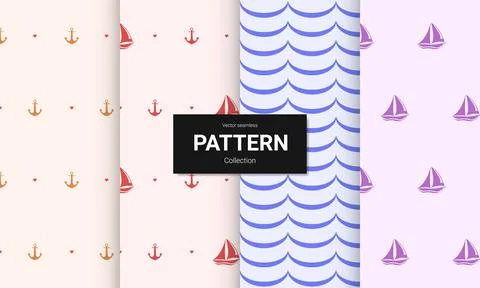 Set of  light color seamless patterns. Vector seamless nautical textures. Illustrazione stock
