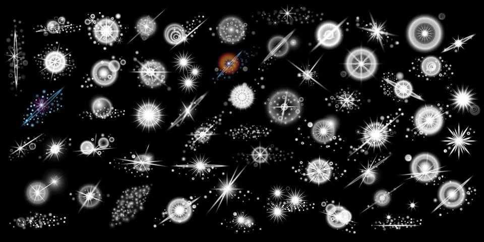 Set Light effect, Isolated flare, explosion glitter dust line solar flare spa Stock Illustration