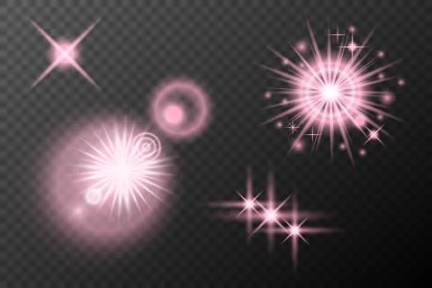 Set light effect Pink isolated flare explosion shiny dust line solar flare st Stock Illustration