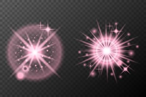 Set light effect Pink isolated flare explosion shiny dust line solar flare st Stock Illustration