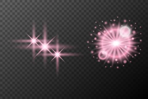 Set light effect Pink isolated flare explosion shiny dust line solar flare st Stock Illustration