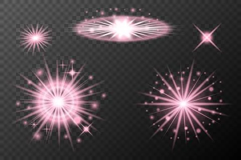 Set light effect Pink isolated flare explosion shiny dust line solar flare st Stock Illustration