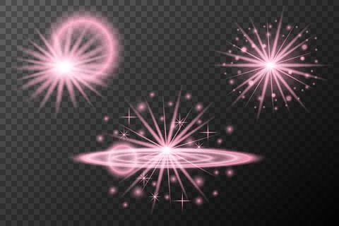 Set light effect Pink isolated flare explosion shiny dust line solar flare st Stock Illustration