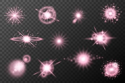 Set light effect Pink isolated flare explosion shiny dust line solar flare st Stock Illustration