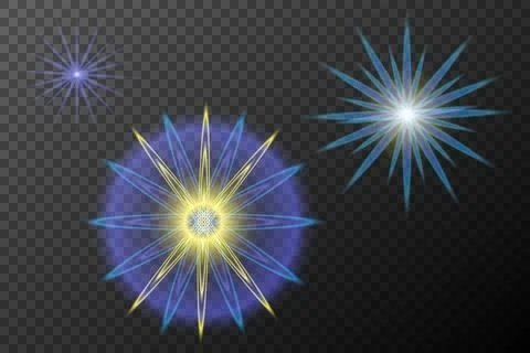 Set of light effects isolated flare explosion shiny line dust solar flare sta Stock Illustration
