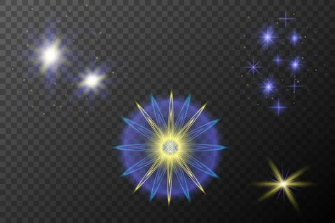 Set of light effects isolated flare explosion shiny line dust solar flare sta Stock Illustration