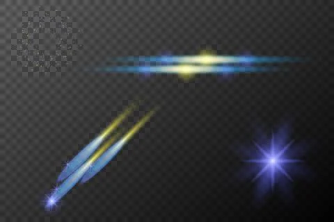 Set of light effects isolated flare explosion shiny line dust solar flare sta Stock Illustration