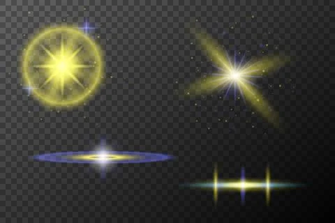 Set of light effects isolated flare explosion shiny line dust solar flare sta Stock Illustration