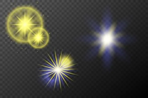 Set of light effects isolated flare explosion shiny line dust solar flare sta Stock Illustration
