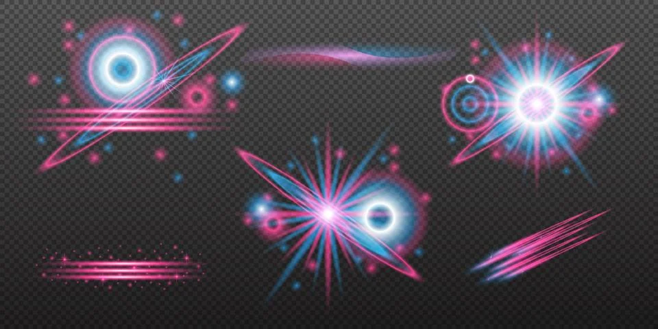Set Light effects pink blue isolated flare explosion shiny dust line solar fl Stock Illustration