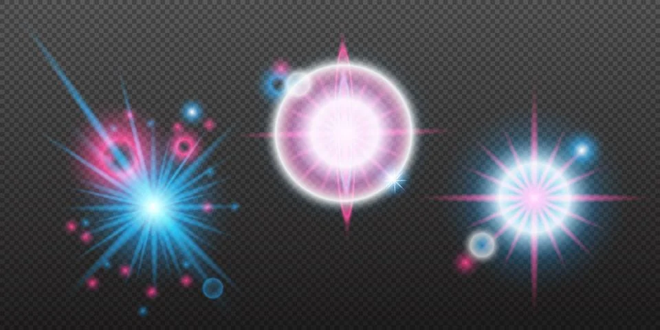 Set Light effects pink blue isolated flare explosion shiny dust line solar fl Stock Illustration