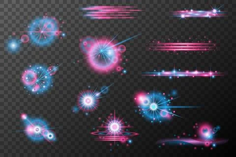 Set Light effects pink blue isolated flare explosion shiny dust line solar fl Stock Illustration
