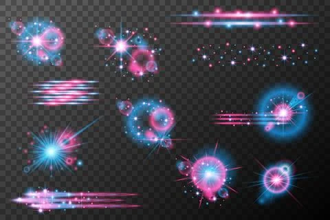 Set Light effects pink blue isolated flare explosion shiny dust line solar fl Stock Illustration