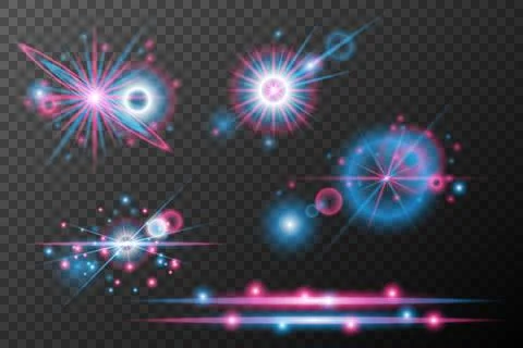Set Light effects pink blue isolated flare explosion shiny dust line solar fl Stock Illustration